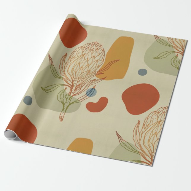 Papel De Presente Protea Line Abstrato Shapes Trendy Botanical (Desenrolado)