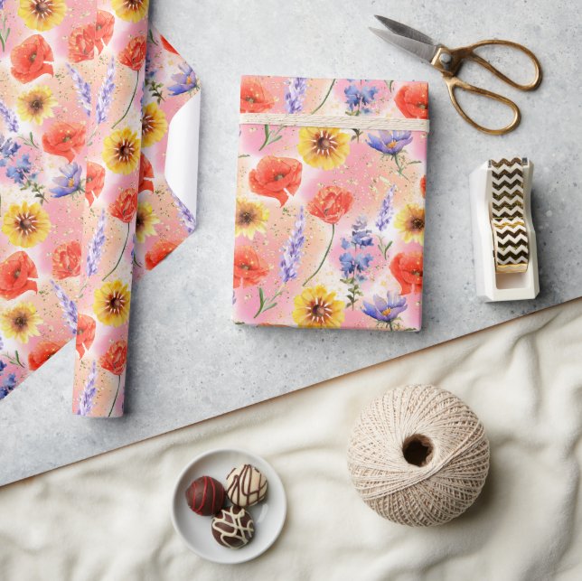 Papel De Presente Proveniência de Aquarelas Padrão Floral (Artesanato)