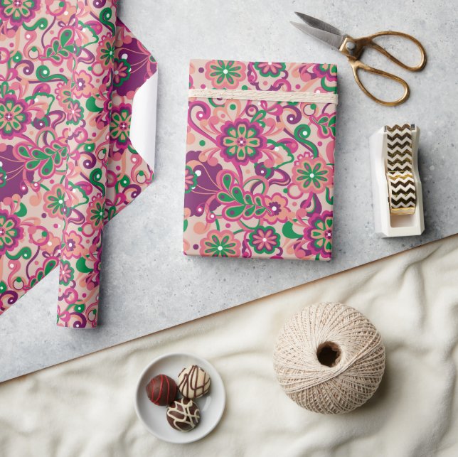 Papel De Presente Psicodélica rosa Groovy 60s 70s Aniversário Floral (Artesanato)