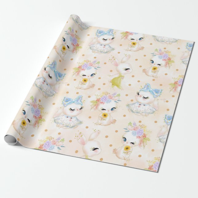 PAPEL DE PRESENTE PSTEL WATERCOLOR CUTE EASTSTER BUNNNY (Desenrolado)