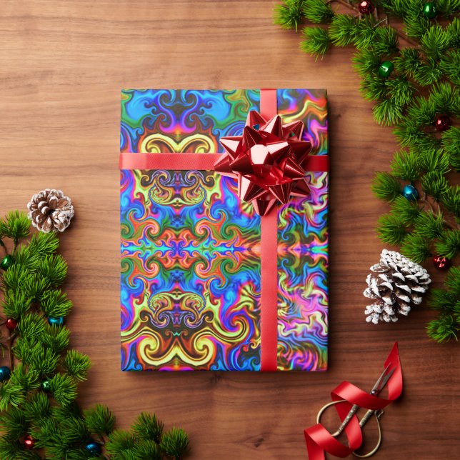 Papel De Presente Psychedelic Rainbow Neon Wrapping Paper (Presente de Natal)