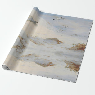 Papel De Presente Ptarmigan na plumagem de inverno, voando através d