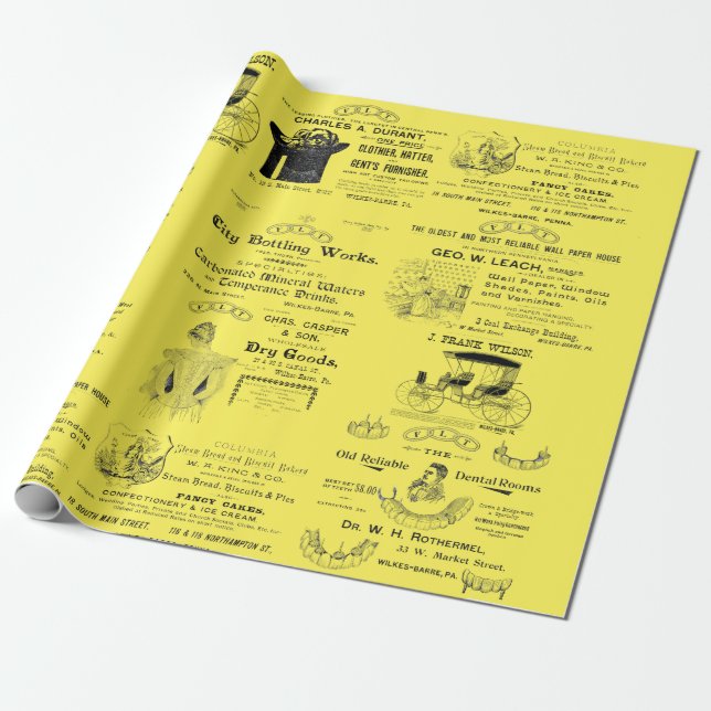 Papel De Presente Publicidade de Wilkes-Barre Pennsylvania 1890 (Desenrolado)