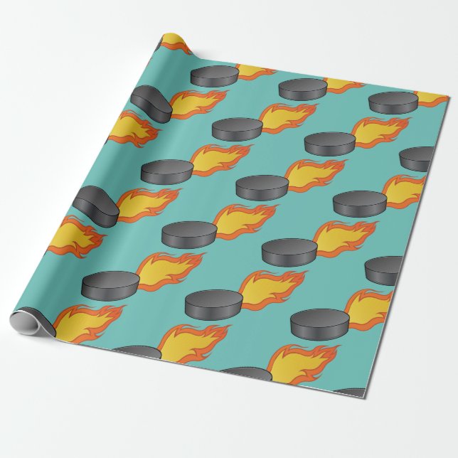 Papel De Presente Puck de Hóquei em Chamada Personalizável (Desenrolado)