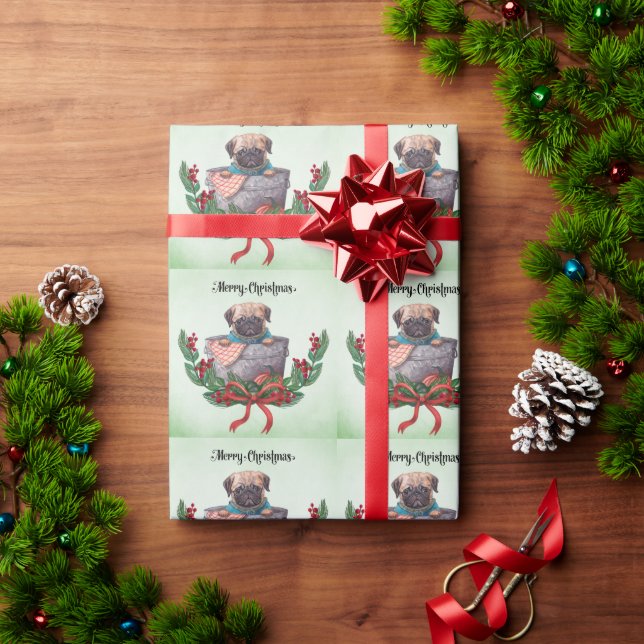 Papel De Presente Pug Christmas Themed (Presente de Natal)