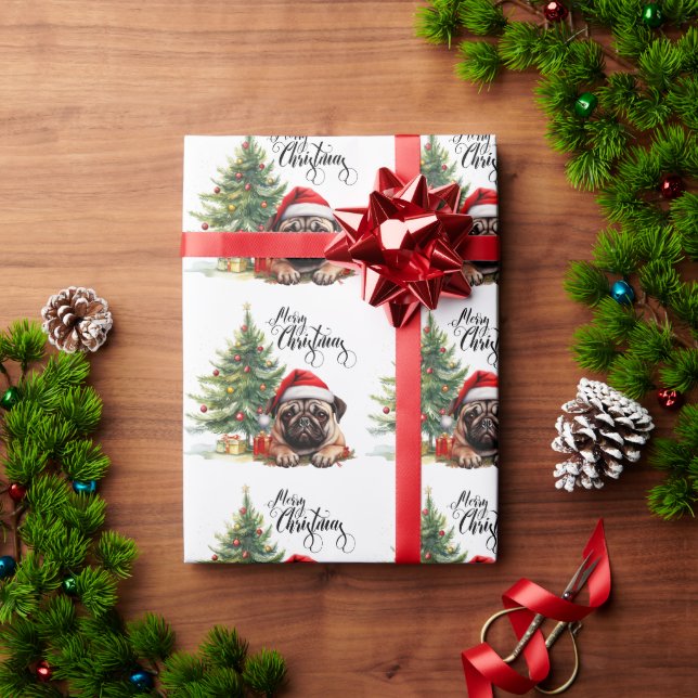 Papel De Presente Pug Christmas Themed (Presente de Natal)
