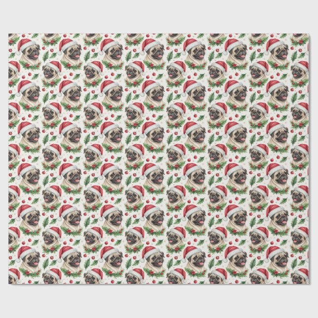 Papel De Presente Pug Christmas Wrapping Paper (Aberto)