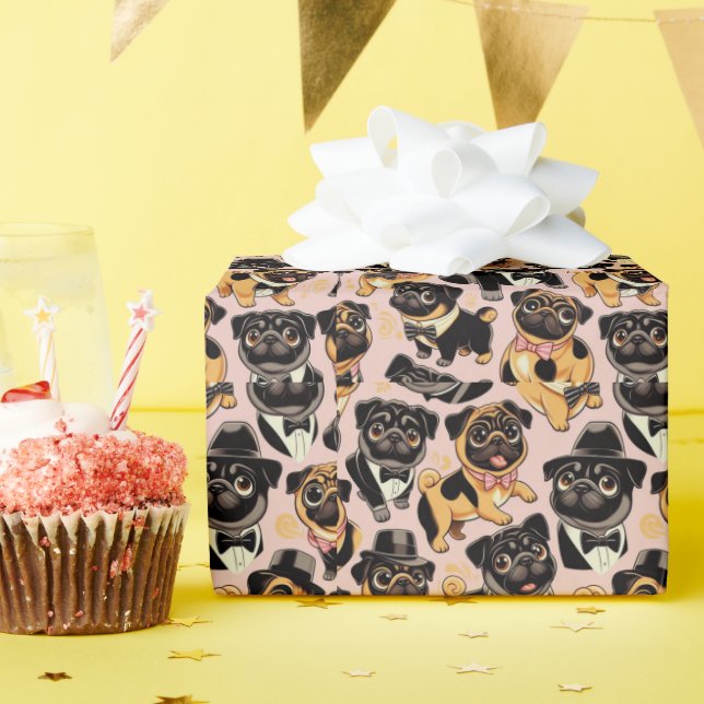 Papel De Presente Pug de Cueca Sem Costura Retroativa (Festa de aniversário)