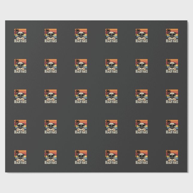Papel De Presente Pug de Vibrações da Praia Pôr do Sol (Aberto)