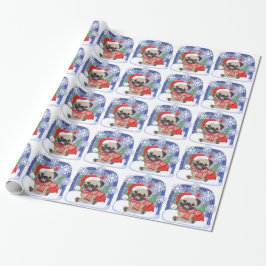 Papel De Presente Pug do inverno da estação do Natal