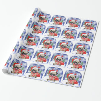 Papel De Presente Pug do inverno da estação do Natal