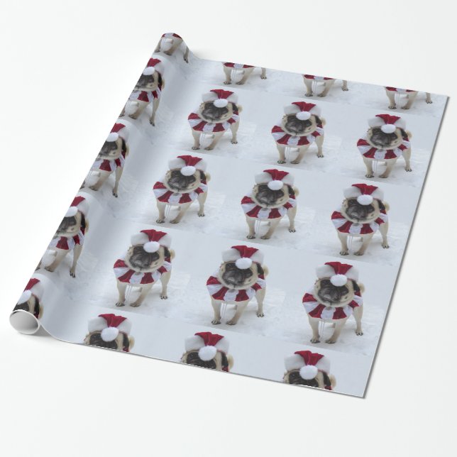 Papel De Presente Pug do papai noel (Desenrolado)