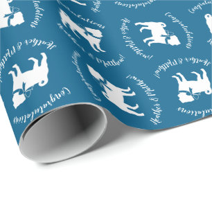 Papel De Presente Pug Dog Chá de fraldas Boy Blue com Arco