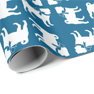 Papel De Presente Pug Dog Chá de fraldas Boy Blue com Arco