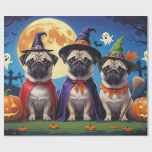 Papel De Presente Pug Dog Pumpkin Halloween Engraçado