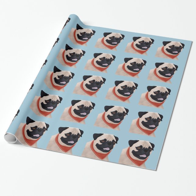 Papel De Presente Pug dos desenhos animados (Desenrolado)