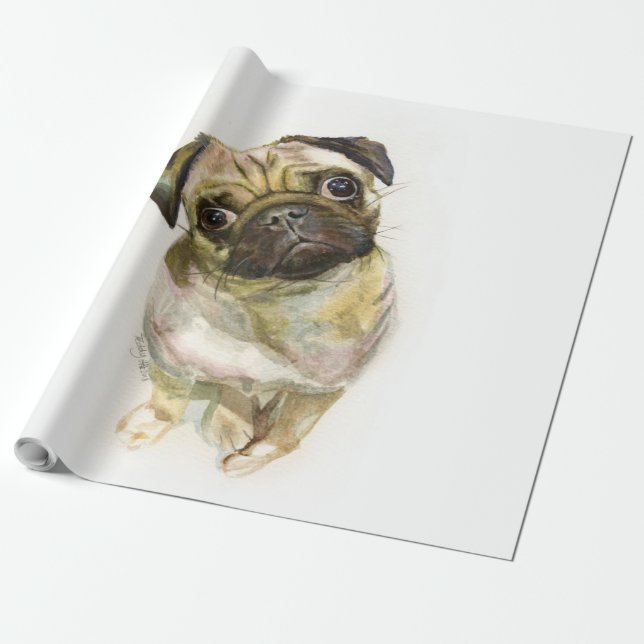Papel De Presente Pug Face Art Impressão | Cachorro de Cueca (Desenrolado)