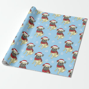 Papel De Presente Pug In Santa Hat