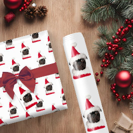 Papel De Presente Pug Negro Bonito no Natal