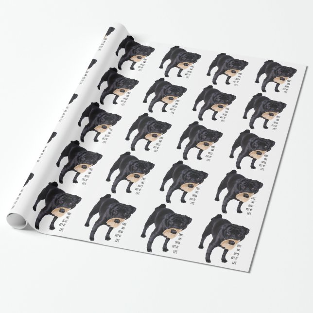 Papel De Presente Pug Negro Engraçado Tira Grandes Peitos da Vida (Desenrolado)