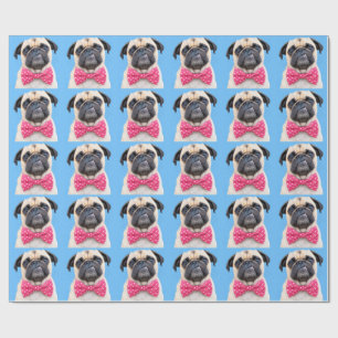 Papel De Presente Pug Usando Laço Rosa
