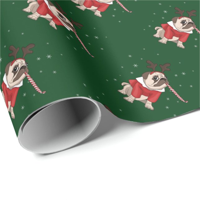 Papel De Presente Pug Xmas (Ponta do rolo)