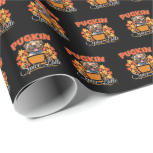 Papel De Presente Pugkin Spice Latte - Canino Pumpkin Pun