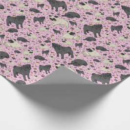 Papel De Presente Pugs a rosa