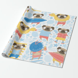 Papel De Presente Pugs bonitos nas férias. padrão com o desenho an