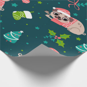 Papel De Presente Pugs de Natal