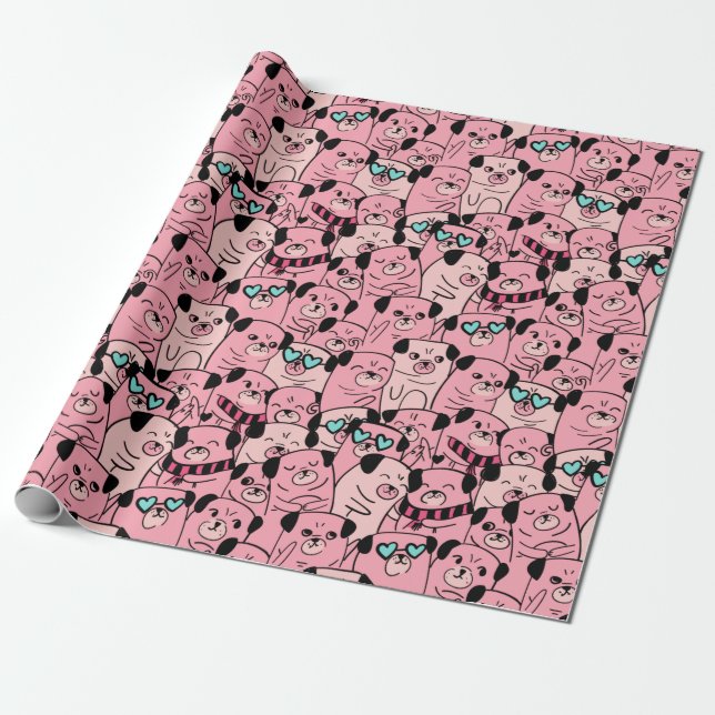 Papel De Presente Pugs Wraping Paper (Desenrolado)