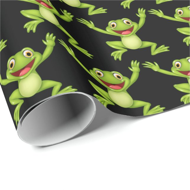 Papel De Presente Pulando Sapos Em Preto (Ponta do rolo)