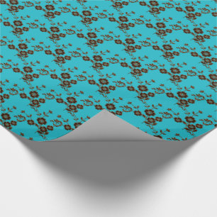 Papel De Presente Pulverização Floral, Estilo 1- AQUA-BROWN-GIFT WRA