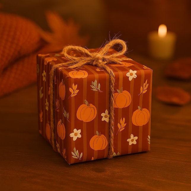 Papel De Presente Pumpkin Bonito e Folhas Sem Costura Fita de Outono (Criador carregado)