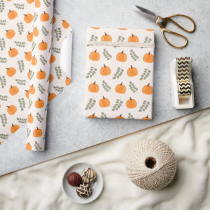 Papel De Presente Pumpkin Bonito Eucalyptus Fall Patterno