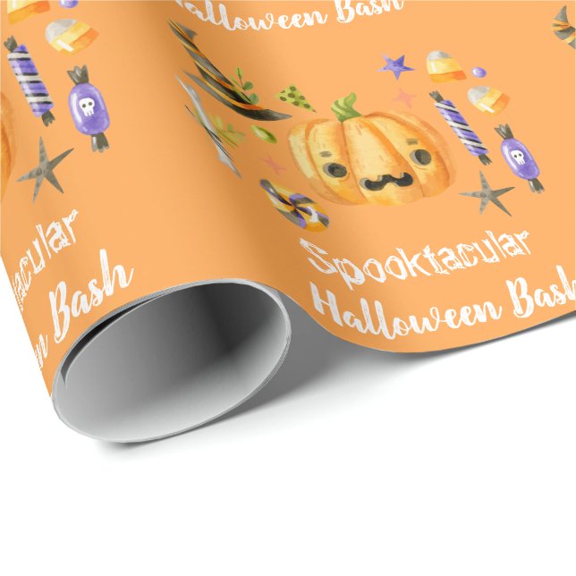 Papel De Presente Pumpkin Bonito Spooktacular Halloween Bash Laranja (Ponta do rolo)