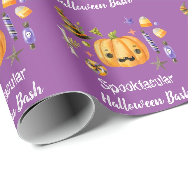 Papel De Presente Pumpkin Bonito Spooktacular Halloween Roxo (Ponta do rolo)