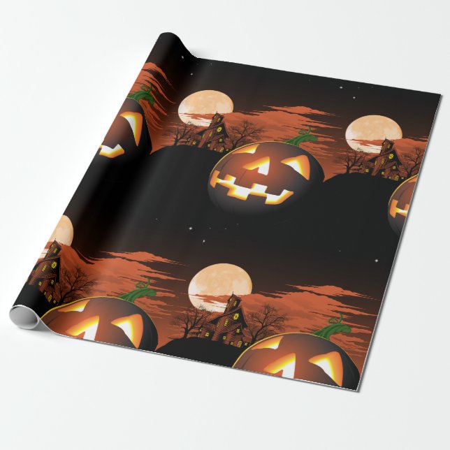 Papel De Presente Pumpkin brilhante do Halloween (Desenrolado)