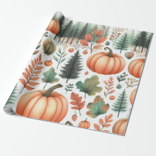 Papel De Presente Pumpkin Cute Watercolor Cai e Ação de Graças de ou