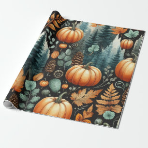 Papel De Presente Pumpkin Cute Watercolor Cai e Ação de Graças de ou