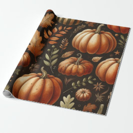 Papel De Presente Pumpkin Cute Watercolor Cai e Ação de Graças de ou