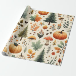 Papel De Presente Pumpkin Cute Watercolor Cai e Ação de Graças de ou
