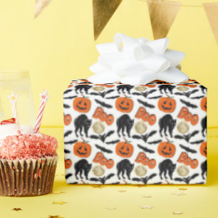Papel De Presente Pumpkin De Gato E Desenho De Lua Do Halloween Boo