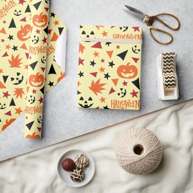 Papel De Presente Pumpkin de Halloween e Stars Sem Fenda (Artesanato)