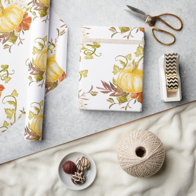 Papel De Presente Pumpkin e Folhas de Queda (Artesanato)