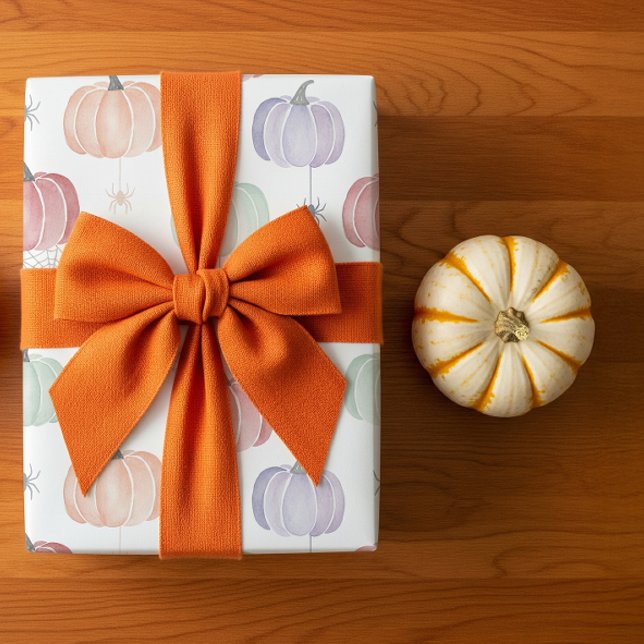 Papel De Presente Pumpkin e Halloween do Pastel Cute e Louco (gift wrapping with an orange bow
)