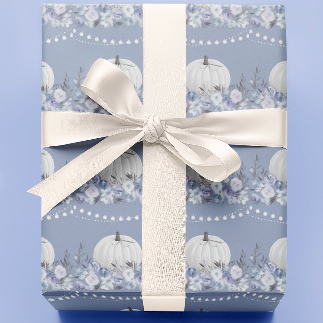 Papel De Presente Pumpkin Elegante | Azul poeirento (Criador carregado)