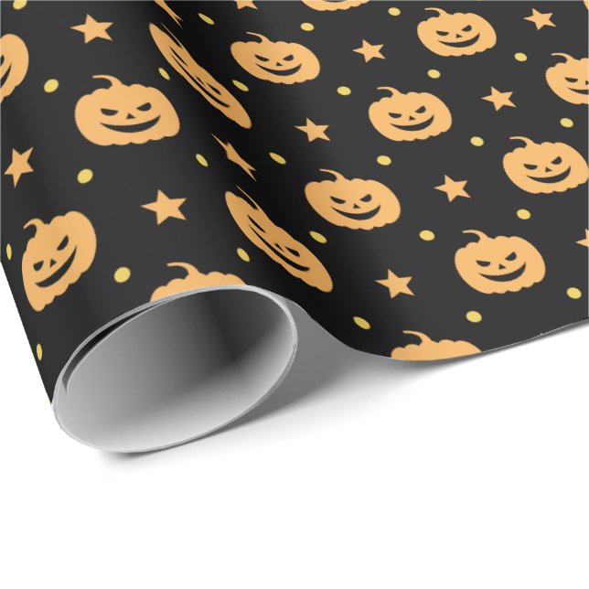 Papel De Presente Pumpkin Face Patterna Black Orange Halloween Party (Ponta do rolo)