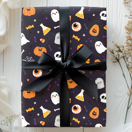 Papel De Presente Pumpkin Roxo Pólvora Fantasma Padrão de Halloween