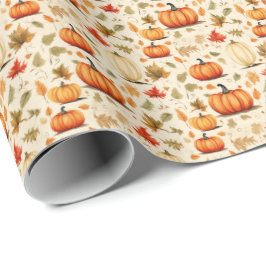 Papel De Presente Pumpkin Spice Fall Leaves Rustic Gift Wrap Design